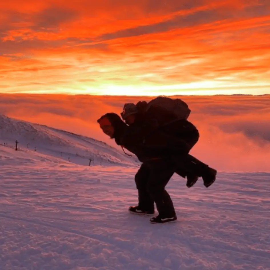 Author Henry at sunset on the snowy mountains