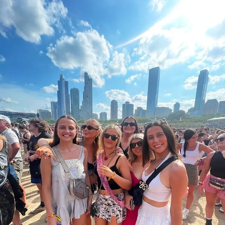 Group of friends on beach in the city