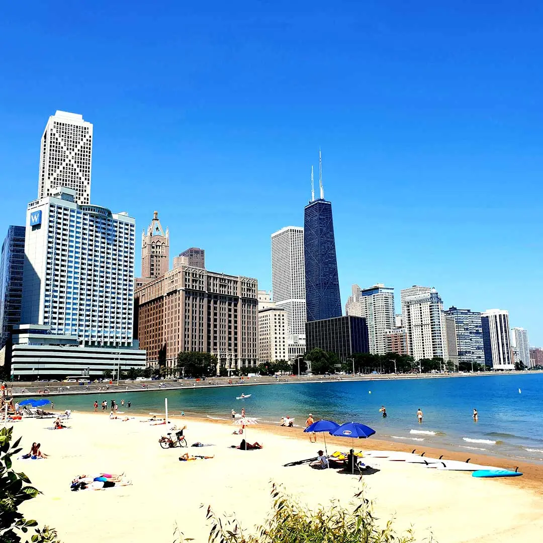 Image of Chicago skyline from a city beach 