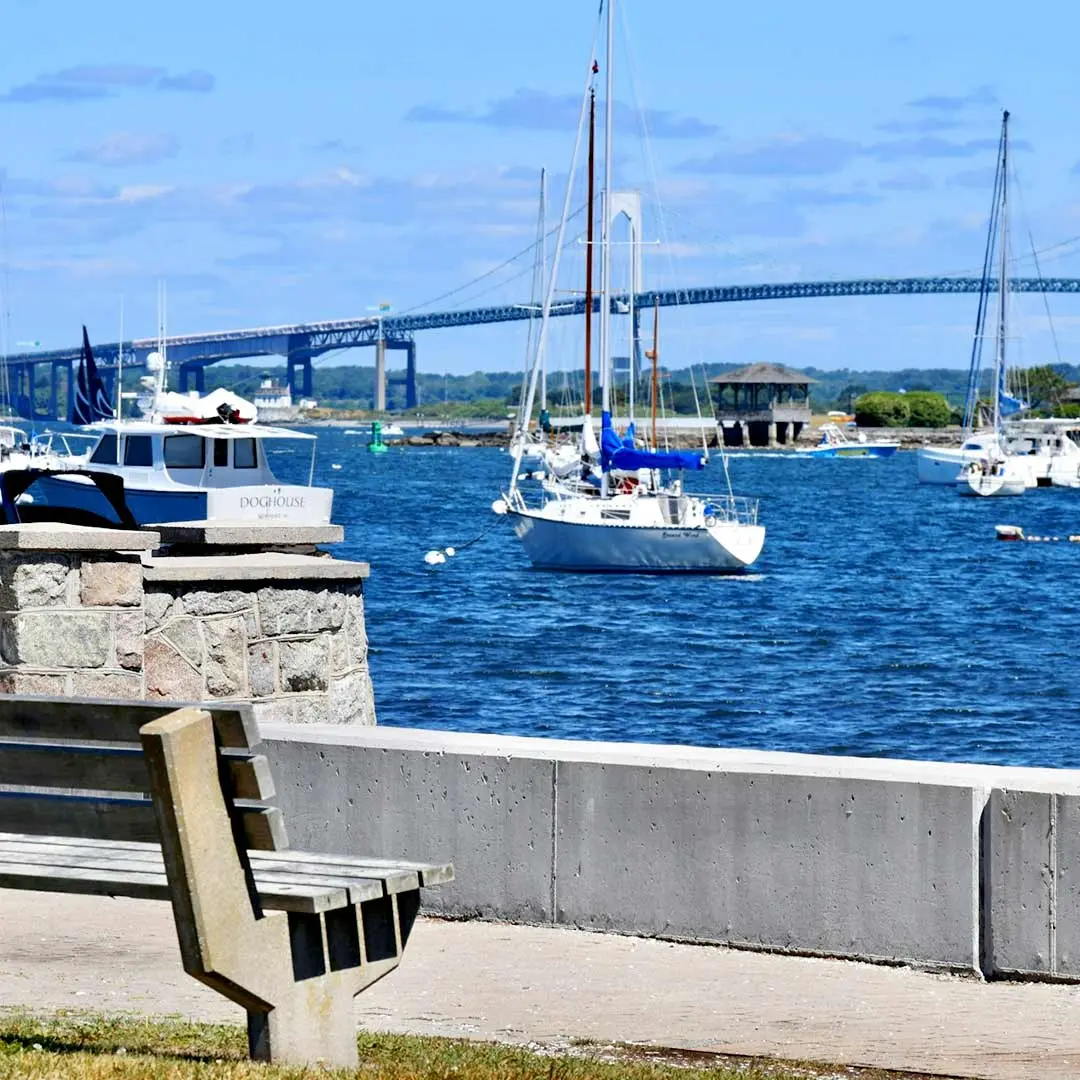 Picture of sale boats and bridge on Rhode Island